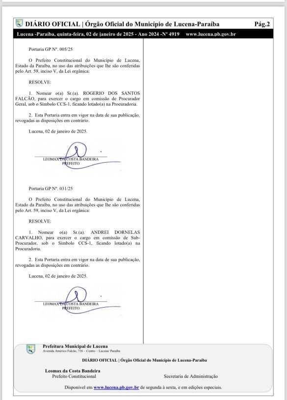 Prefeito De Lucena Inicia Nomeação Do Seu Secretariado